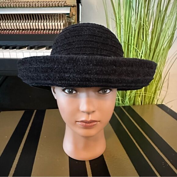 Vintage chenille rolled brim hat super soft black - Picture 1 of 10